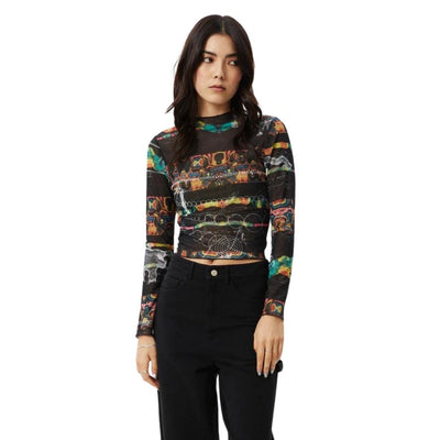 Afends Womens Astral Recycled Sheer Long Sleeve Top - Black
