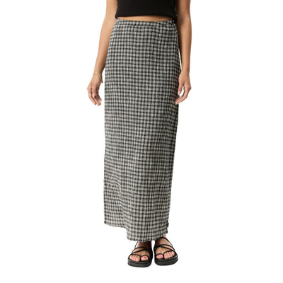 Afends Womens Asta Base Seersucker Check Skirt - Steel Check