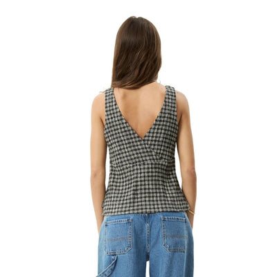 Afends Womens Asta Hemp Seersucker Check Top - Steel Check