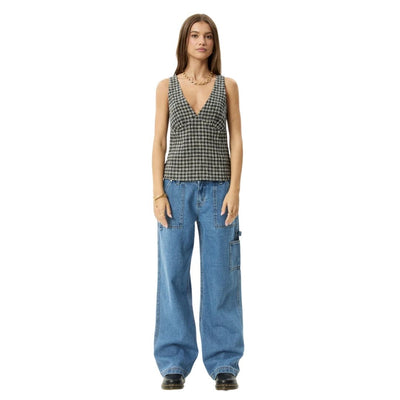 Afends Womens Asta Hemp Seersucker Check Top - Steel Check