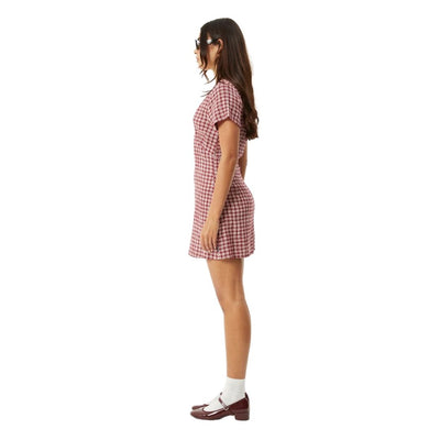 Afends Womens Base Hemp Seersucker Mini Dress - Burgundy Check