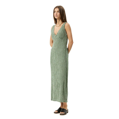 Afends Womens Base Seersucker Maxi Dress - Deep Green Check
