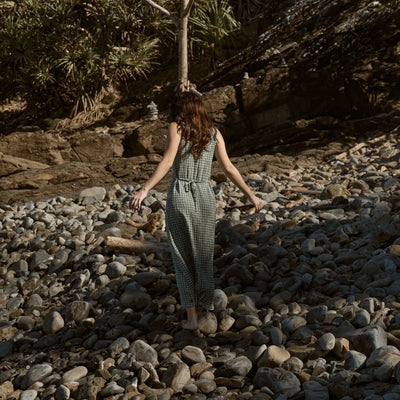 Afends Womens Base Seersucker Maxi Dress - Deep Green Check