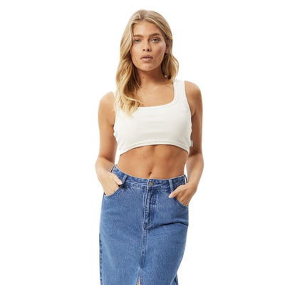 Afends Womens Chia Hemp Rib Cropped Singlet - Off White
