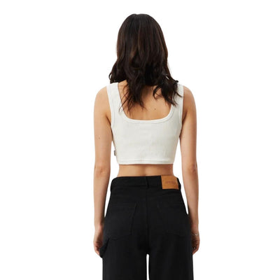 Afends Womens Chia Hemp Rib Cropped Singlet - Off White
