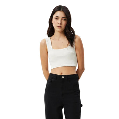 Afends Womens Chia Hemp Rib Cropped Singlet - Off White