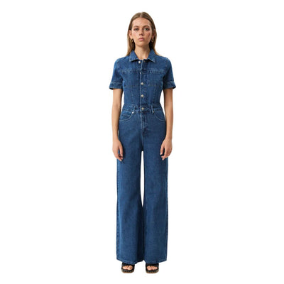Afends Womens Miami Hemp Denim Flared Jumpsuit - Authentic Blue