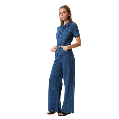Afends Womens Miami Hemp Denim Flared Jumpsuit - Authentic Blue