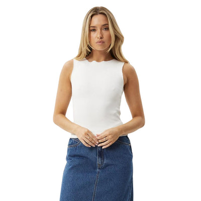 Afends Womens Peony Hemp Ribbed High Neck Tank - White