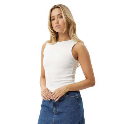 Afends Womens Peony Hemp Ribbed High Neck Tank - White