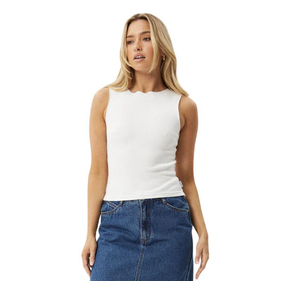 Afends Womens Peony Hemp Ribbed High Neck Tank - White