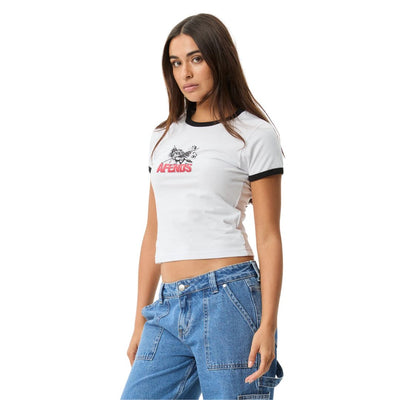 Afends Womens Pony Up Ringer T-Shirt - White