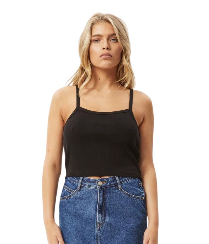 Womens Taylor Hemp Rib Singlet - Black