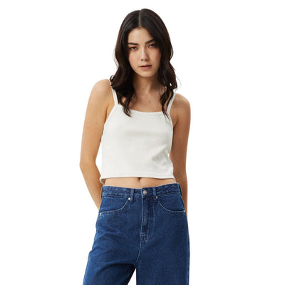 Afends Womens Taylor Hemp Rib Singlet - White