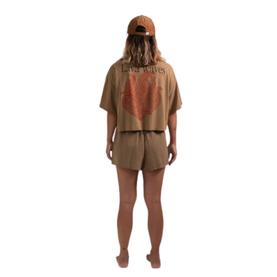 Latitud Fuego Womens Cropped Flames T-Shirt - Brown