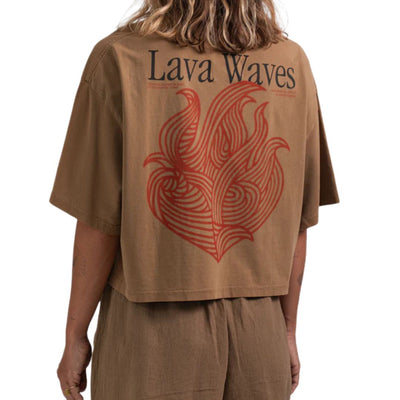 Latitud Fuego Womens Cropped Flames T-Shirt - Brown