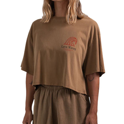 Latitud Fuego Womens Cropped Flames T-Shirt - Brown