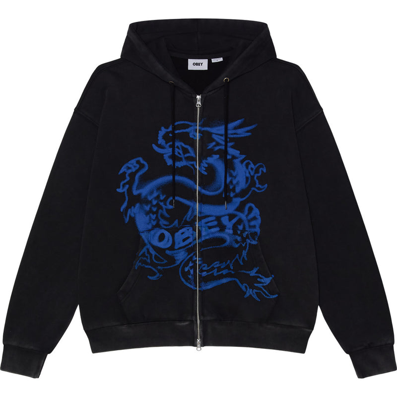 Obey Draco Zip Hood Dusty Black Limo - front