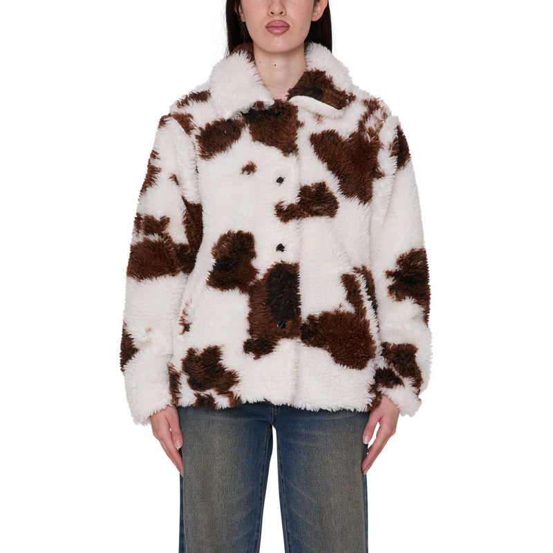 Womens Nolie Sherpa Short Coat - Cow Print - front