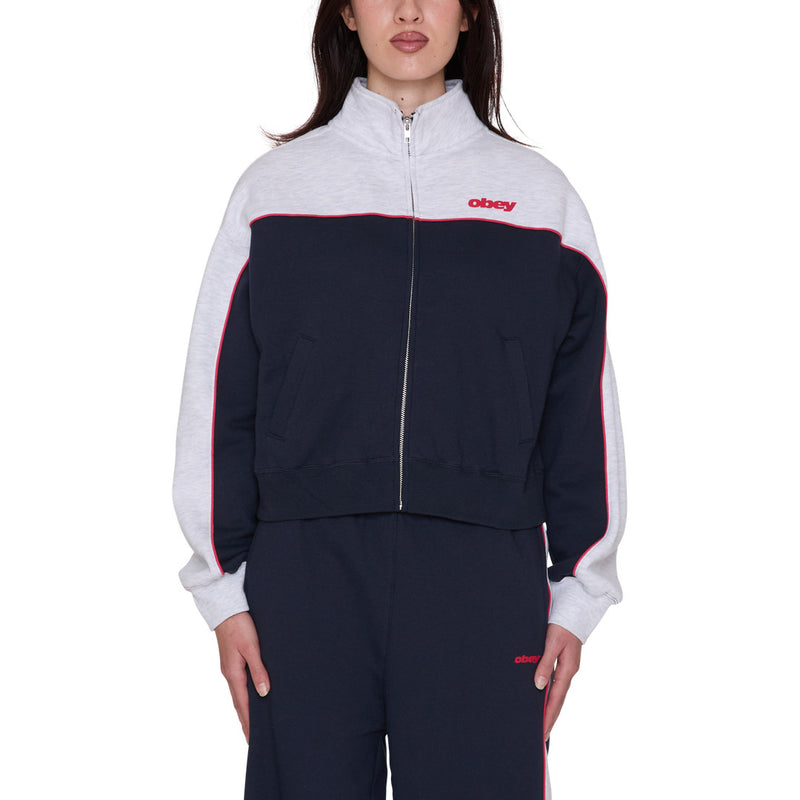 Obey Womens Zeno Mock Neck Zip Up - Dark Navy Multi - front