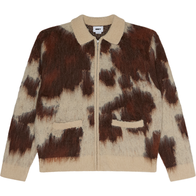 Obey Cow Pattern Zip Sweater - Cow Multi - front