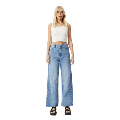 Afends Womens Bella Hemp Denim Baggy Jeans - Worn Blue