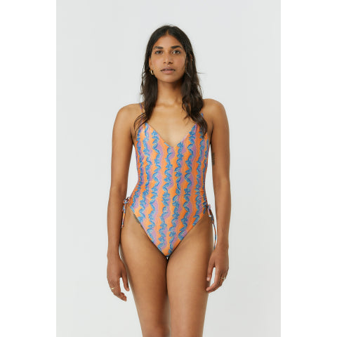 Womens Gathered Shell OrangeSwimsuit - Marine Shells
