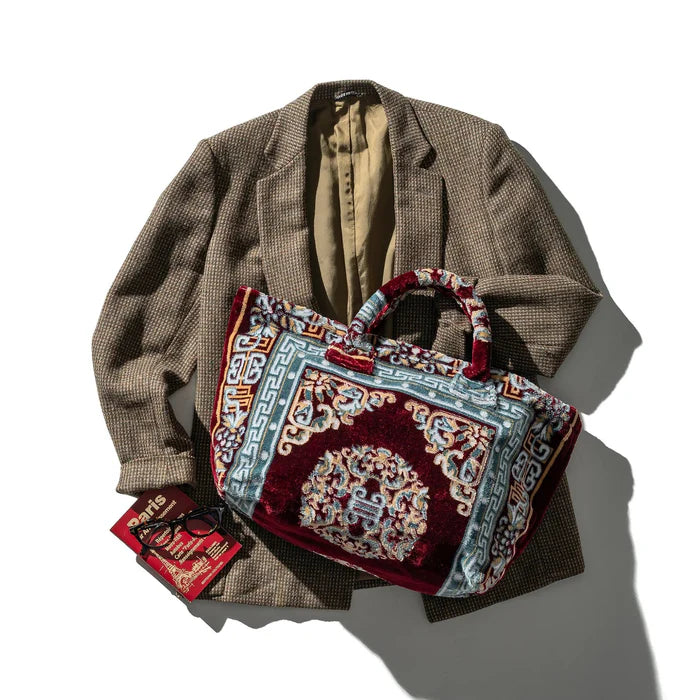 Polyester Cotton Rug Fabric Bag Burgundy — front view