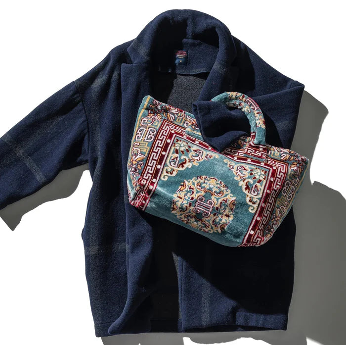 Polyester Cotton Rug Fabric Bag Light Blue — front view