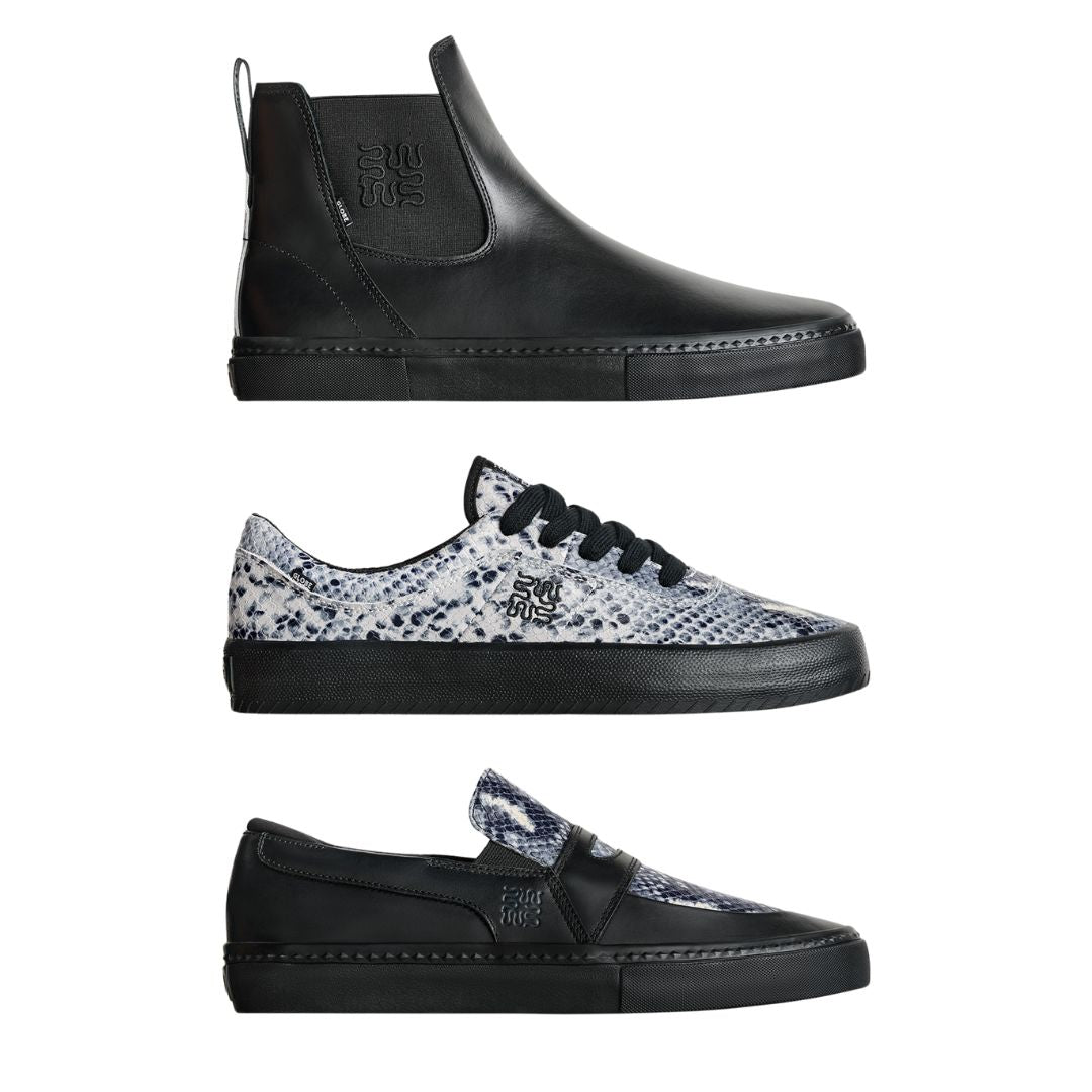Wasted Talent | Globe Melbek Skate Shoes Ophidian Collection - Black / Snake
