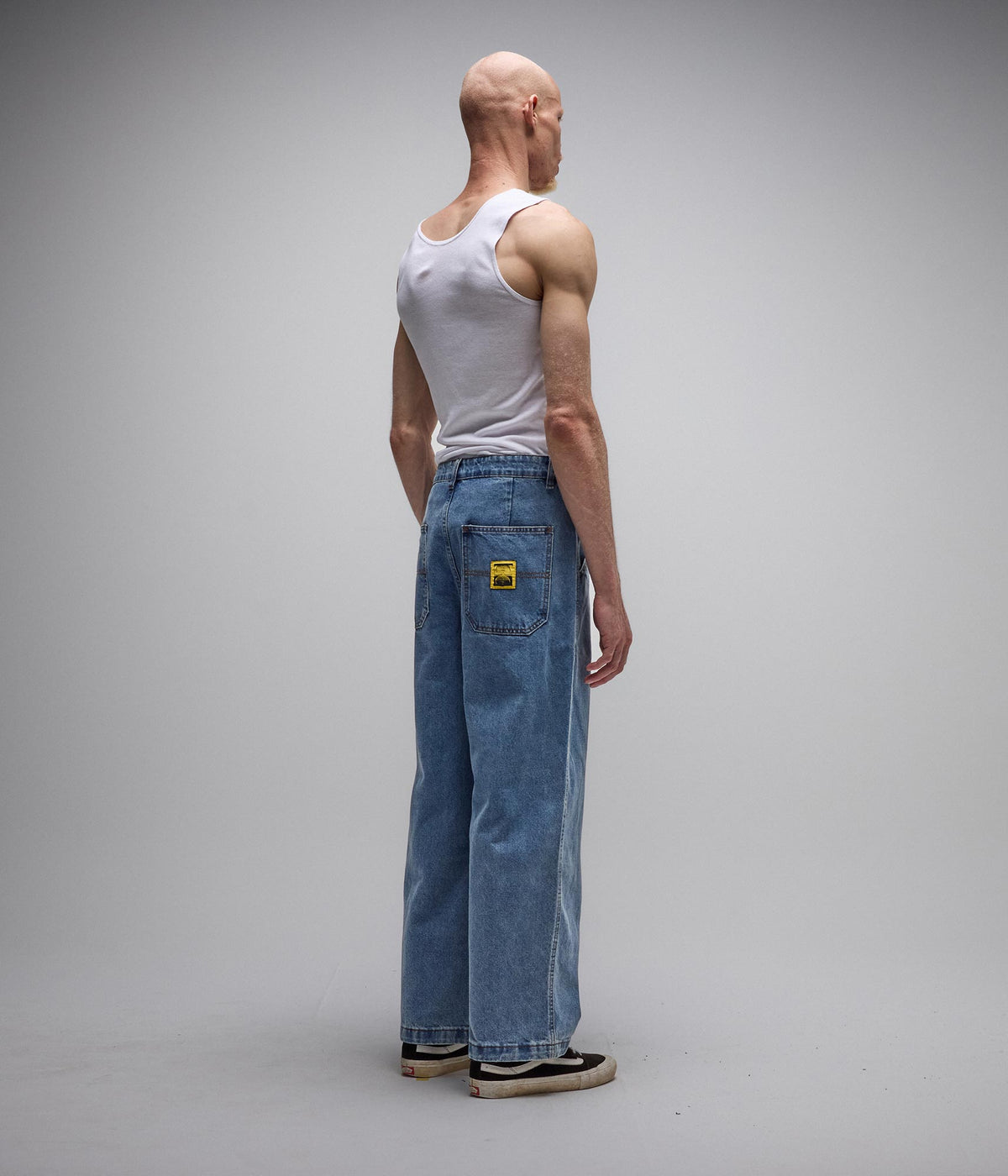 Reynolds Denim Pant - Mid Blue - on model