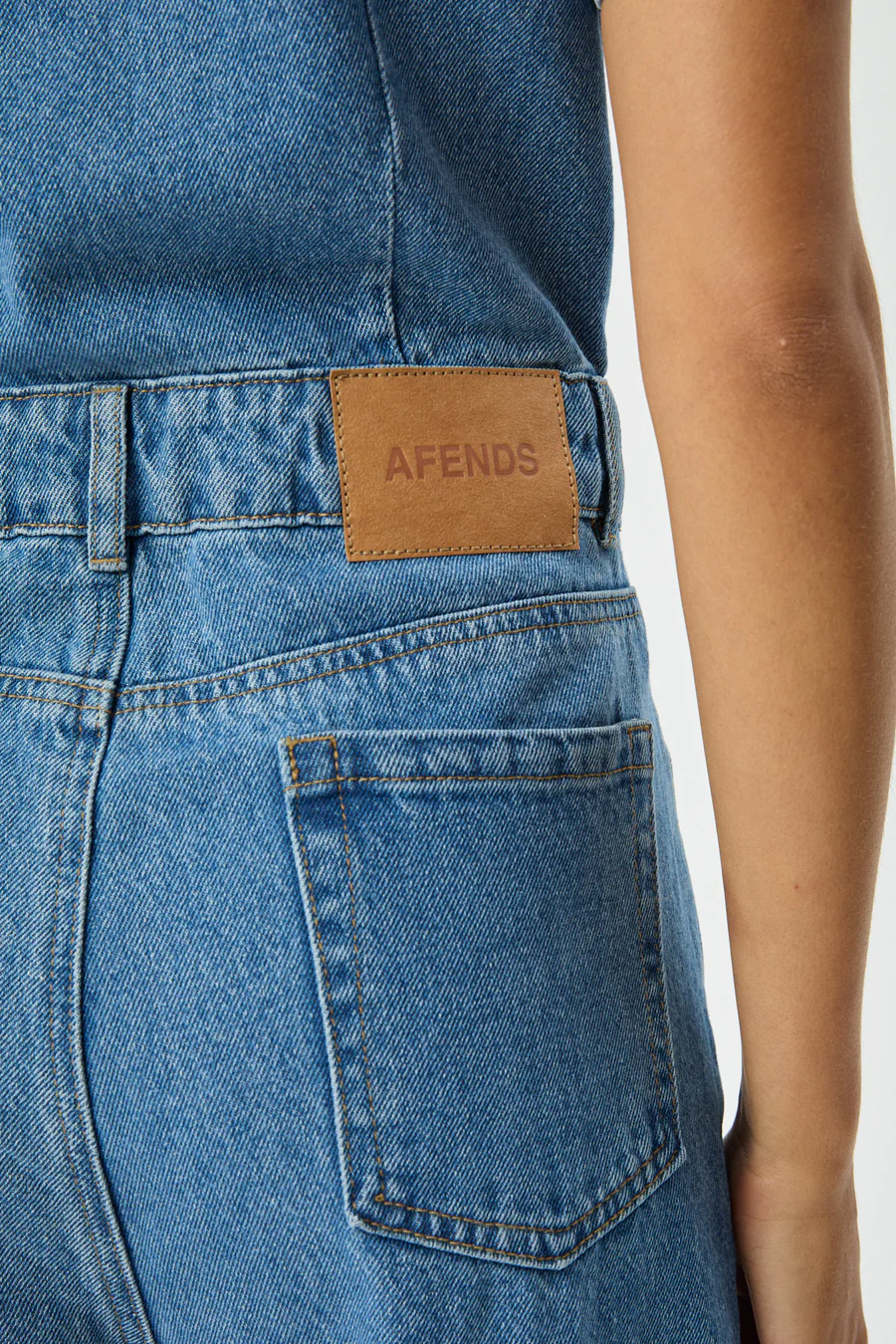 Womens Miami Hemp Denim Flared Jumpsuit - Worn Blue