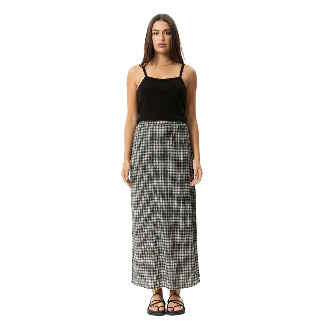 Afends Womens Asta Base Seersucker Check Skirt - Steel Check