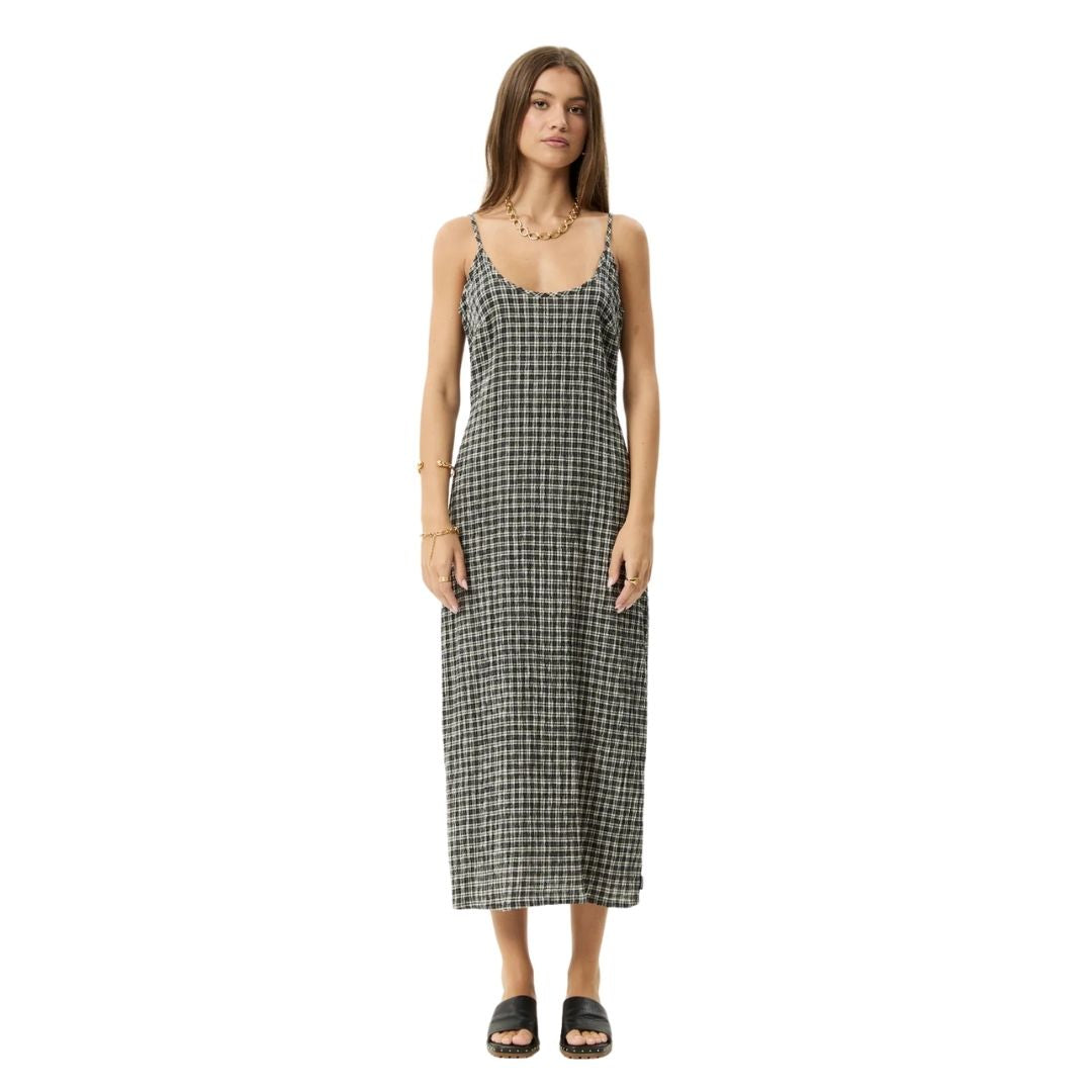 Afends Womens Asta Rumi Hemp Seersucker Check Dress - Steel Check