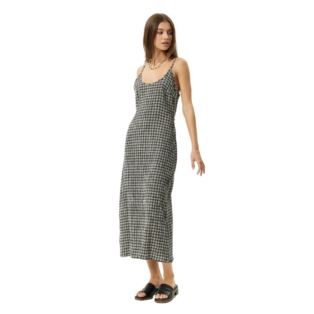 Afends Womens Asta Rumi Hemp Seersucker Check Dress - Steel Check