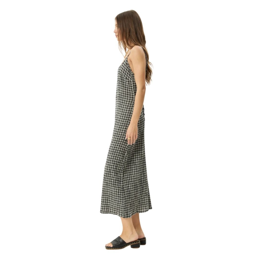 Afends Womens Asta Rumi Hemp Seersucker Check Dress - Steel Check