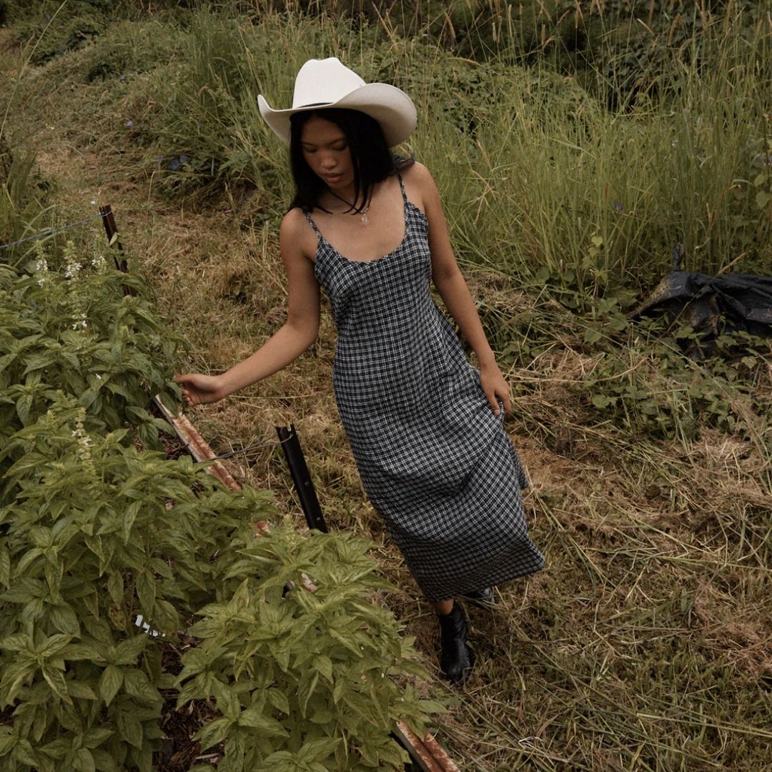 Afends Womens Asta Rumi Hemp Seersucker Check Dress - Steel Check