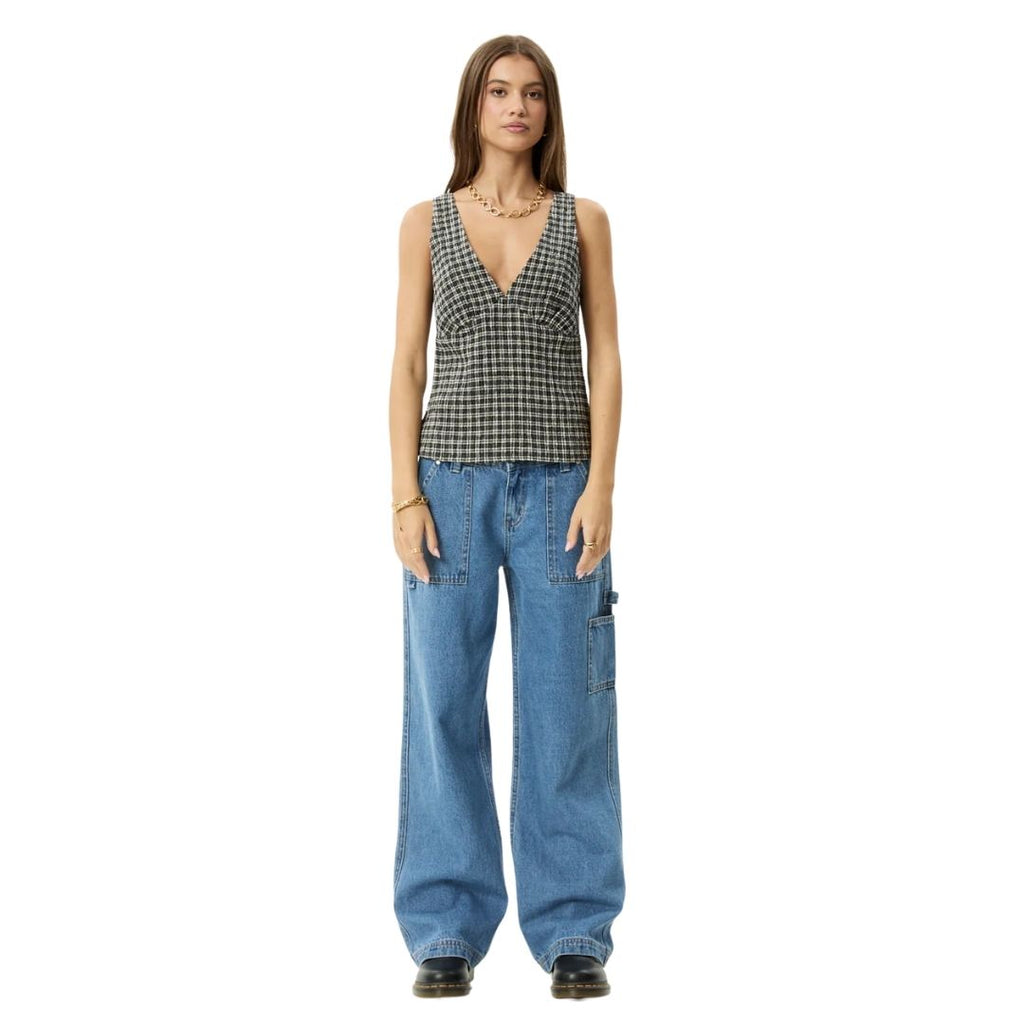 Womens Asta Hemp Seersucker Check Top - Steel Check