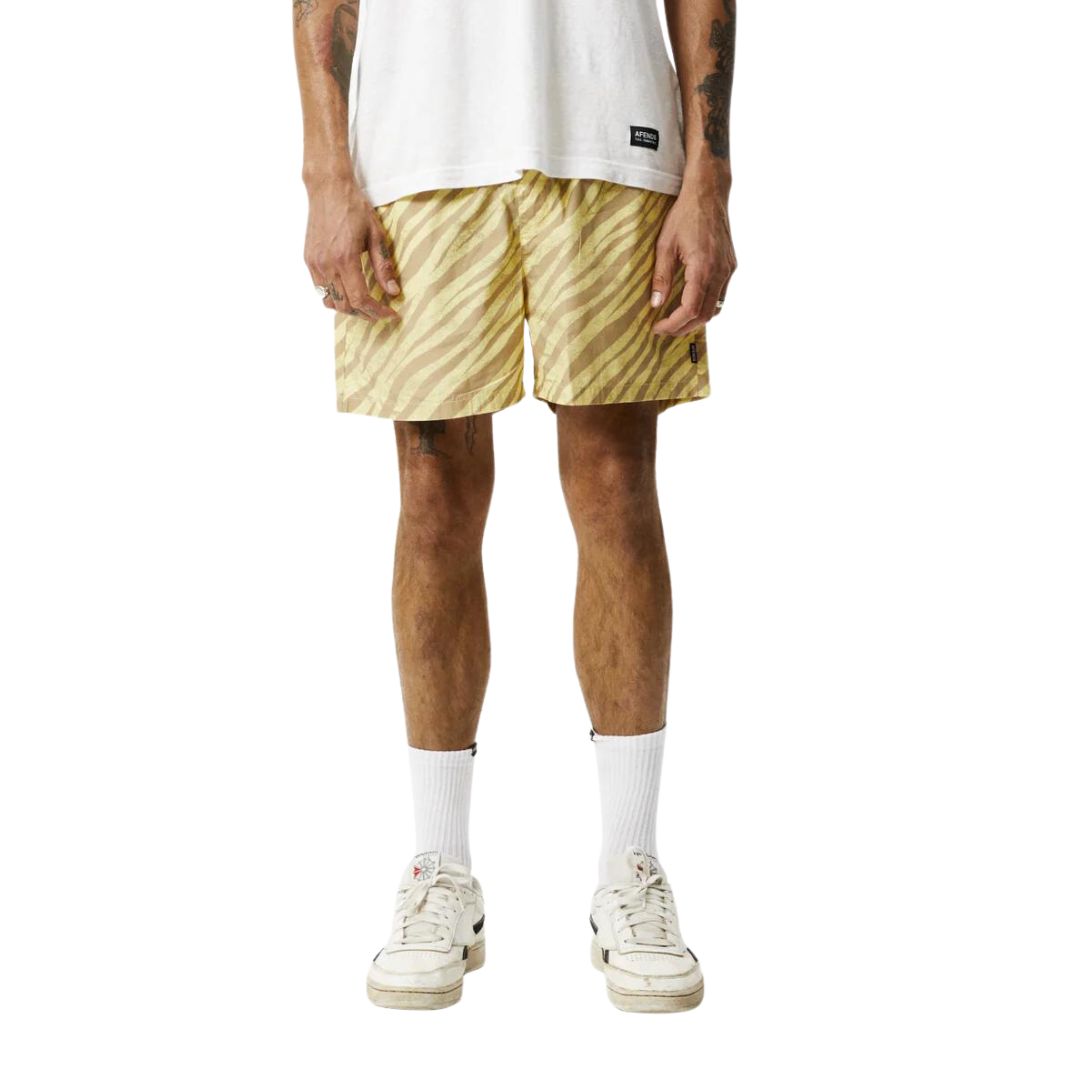 Afends Mens Baywatch Atmosphere Organic Elastic Waist Shorts - Butter Stripe