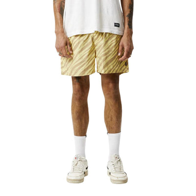 Afends Mens Baywatch Atmosphere Organic Elastic Waist Shorts - Butter Stripe