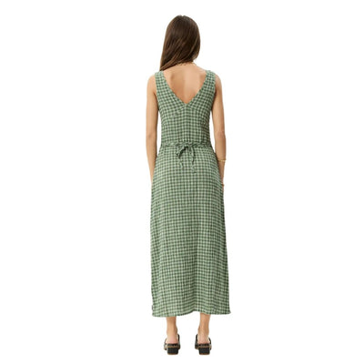 Afends Womens Base Seersucker Maxi Dress - Deep Green Check