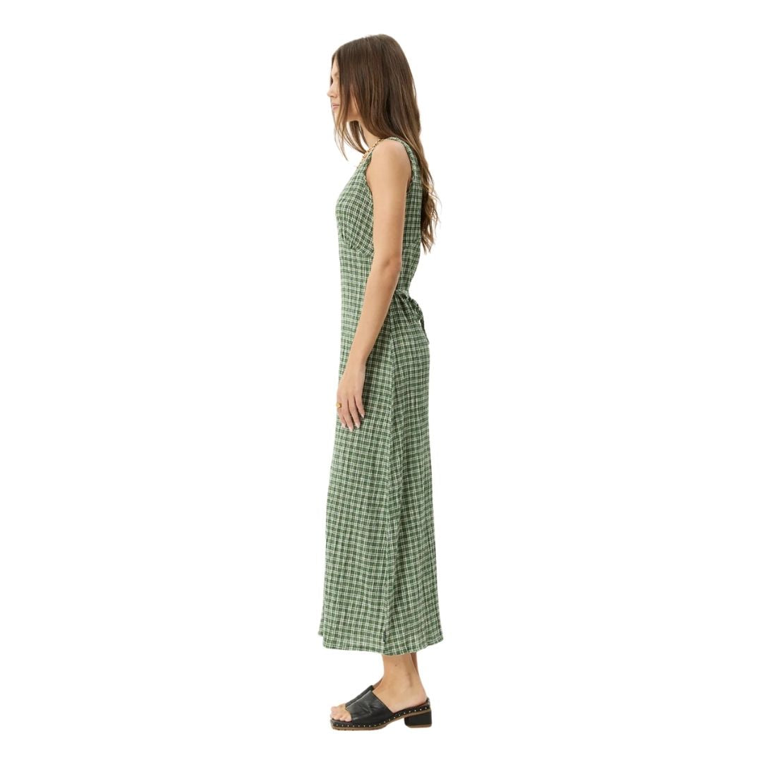 Afends Womens Base Seersucker Maxi Dress - Deep Green Check