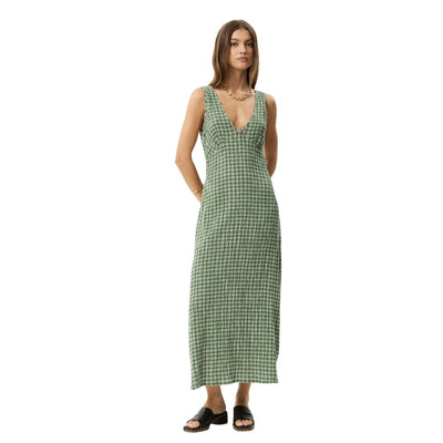 Afends Womens Base Seersucker Maxi Dress - Deep Green Check