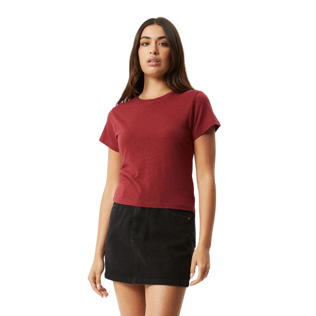 Afends Womens Carmen Hemp Baby T-Shirt Burgundy