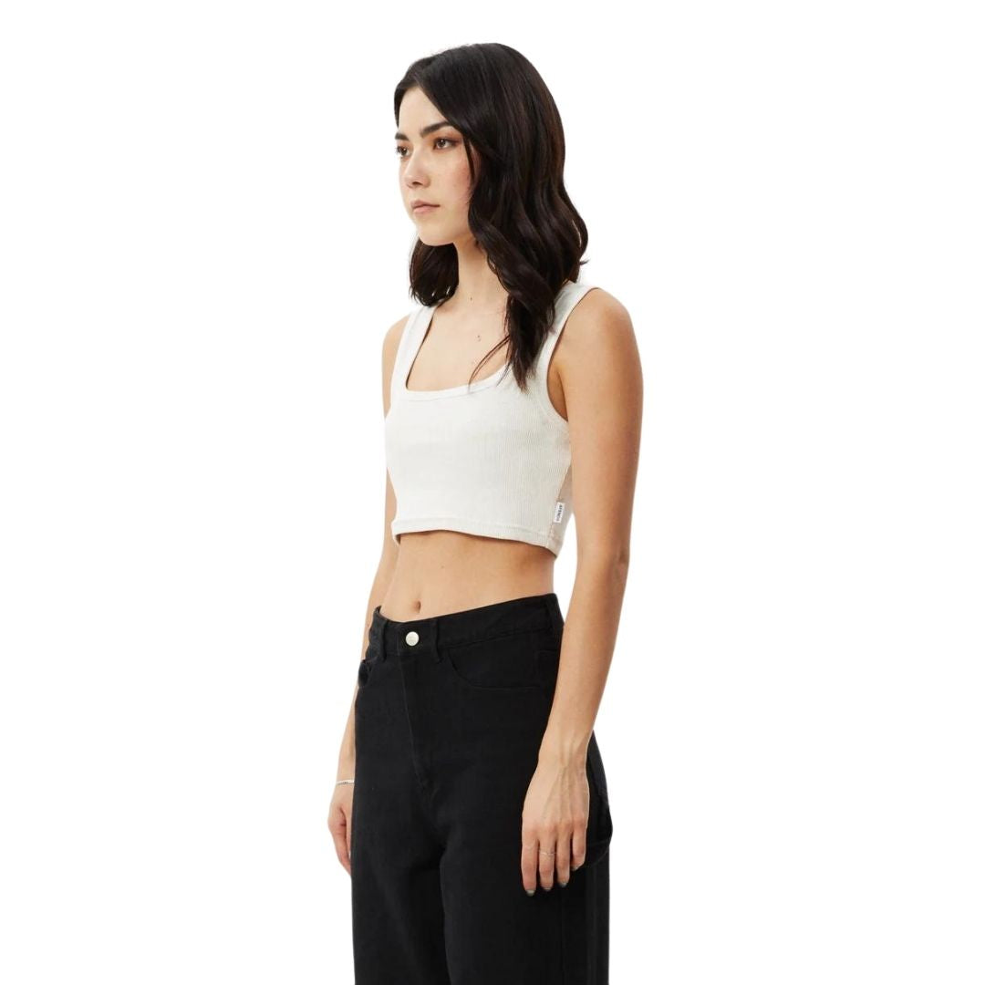 Afends Womens Chia Hemp Rib Cropped Singlet - Off White
