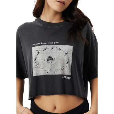 Afends Womens Connection Cropped Hemp Oversized T-Shirt - Stone Black