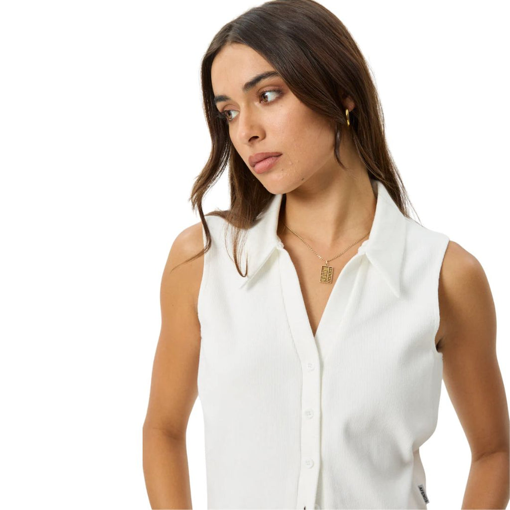 Womens Eliza Hemp Ribbed Sleeveless Shirt - White