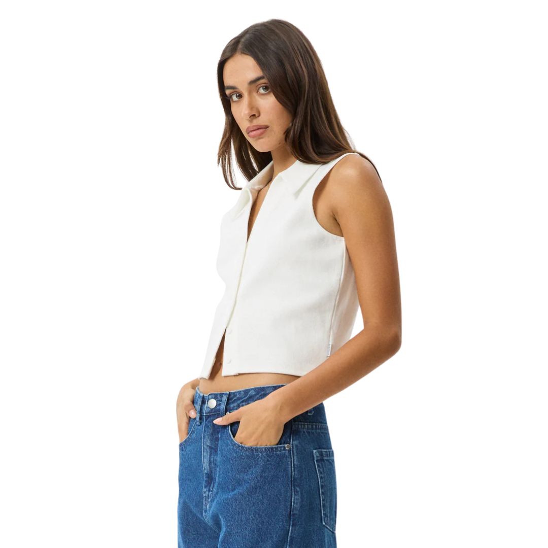 Womens Eliza Hemp Ribbed Sleeveless Shirt - White