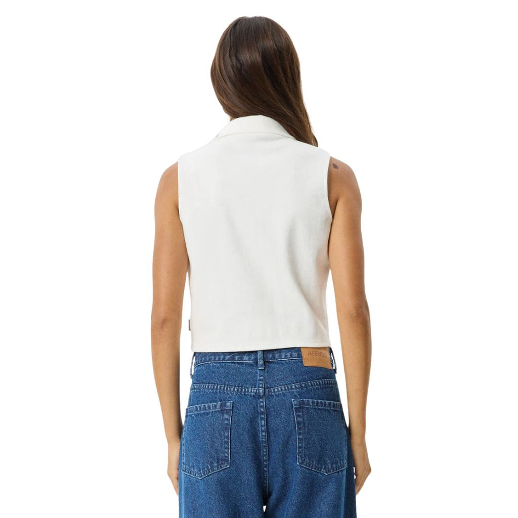 Womens Eliza Hemp Ribbed Sleeveless Shirt - White
