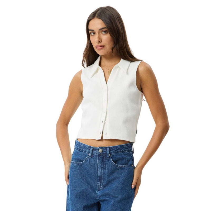 Womens Eliza Hemp Ribbed Sleeveless Shirt - White